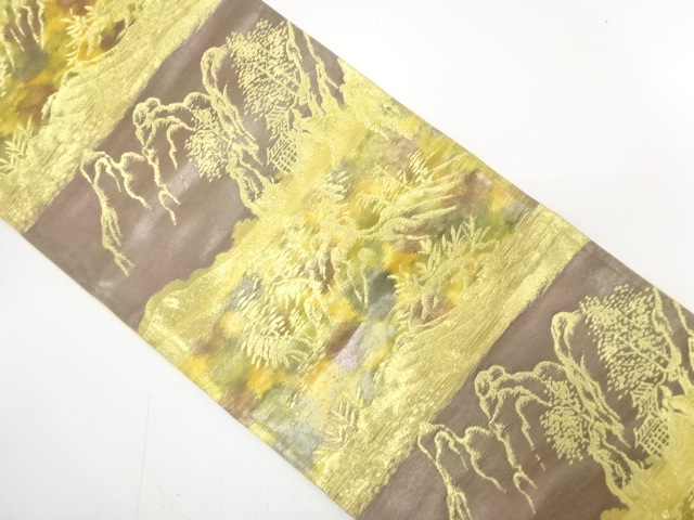 JAPANESE KIMONO / ANTIQUE FUKURO OBI / SILK / WOVEN MOUNTAIN & TREE